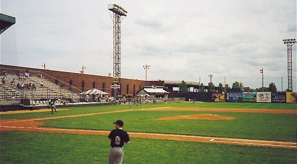 Photo of third base concession stands and field