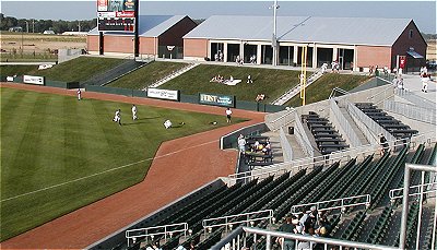 Photo of patio and right field berms