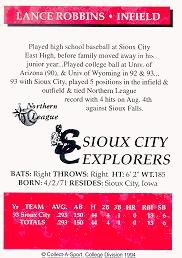 Sioux City Explorers card back