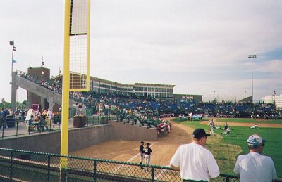 New photo of first base stand and BBQ from outfield