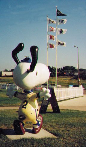 Photo of Snoopy stadium and flag poles