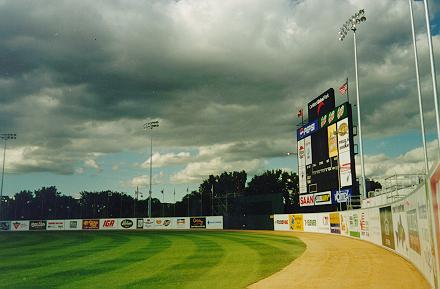 Photo of scoreboard and outfield